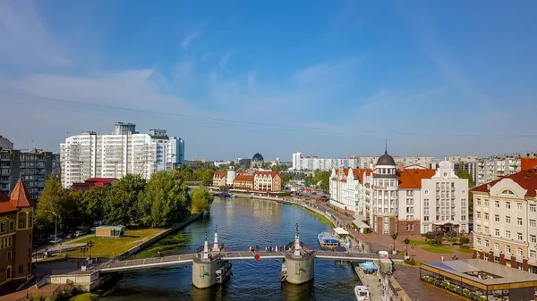 Flygfoto Över Staden Kaliningrad Center Fyren Byn Fisk Honung Bridge — Stockfoto