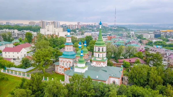 Russie Irkoutsk Église Sainte Croix Église Orthodoxe Église Protestante Dron — Photo