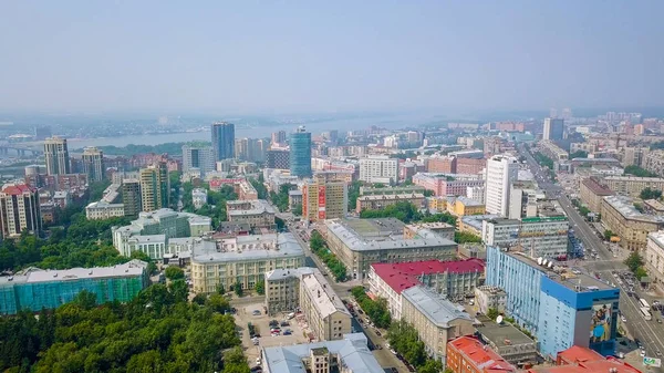 Росія Новосибірськ Липня 2018 Панорама Міста Обі Добре Видно Dron — стокове фото