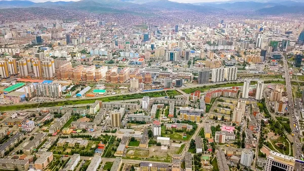 Mongolsko Ulánbátar Panorama Města Ptačí Perspektivy Oblačné Počasí Drony — Stock fotografie