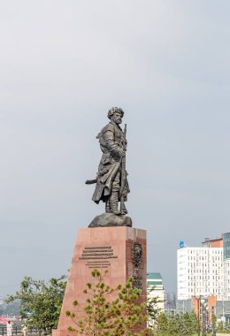 Rusya, Irkutsk - 25 Temmuz 2018: Irkutsk kurucuları anıt