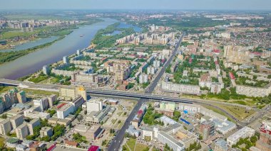 Panoramik şehir Omsk, Rusya, dan Dron  