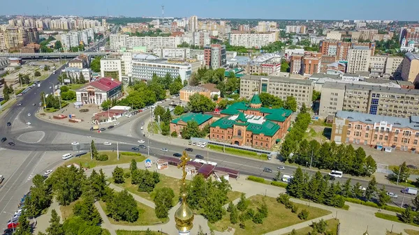 Katedralen Antagandet Jungfru Maria Panoramautsikt Över Staden Omsk Ryssland Från — Stockfoto