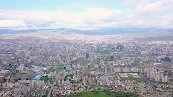 Mongólia Panorama Ulaanbaatar Cidade Uma Visão Olho Pássaro Tempo Nublado — Vídeo de Stock