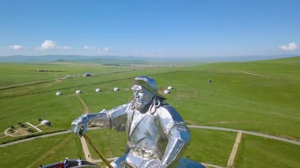 Mongolia Ulaanbaatar August 2018 Equestrian Statue Genghis Khan Sunny Weather — Stock Video