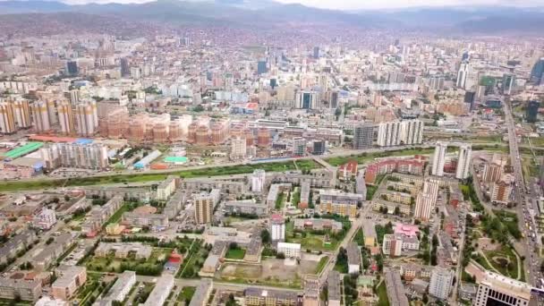 Mongolei Ulaanbaatar Stadtpanorama Aus Der Vogelperspektive Bei Trübem Wetter Video — Stockvideo