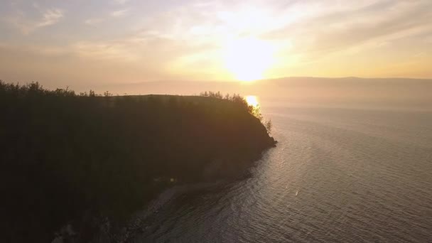 Rússia Lago Baikal Ilha Olkhon Pôr Sol Sobre Small Sea — Vídeo de Stock