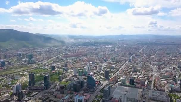Moğolistan Ulaanbaatar Başkentin Merkez Kısmının Panoraması Havadan Video — Stok video