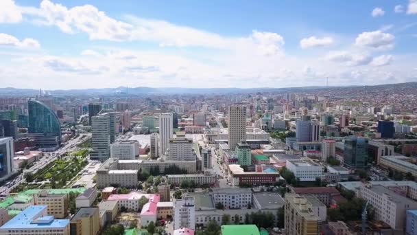 Moğolistan Ulaanbaatar Başkentin Merkez Kısmının Panoraması Havadan Video — Stok video