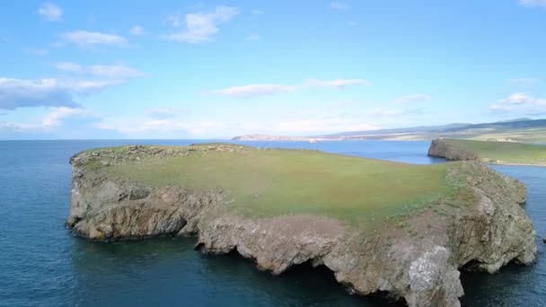 Vlucht Land Water Rusland Baikal Bay Kleine Zee Eiland Kharantsy — Stockvideo