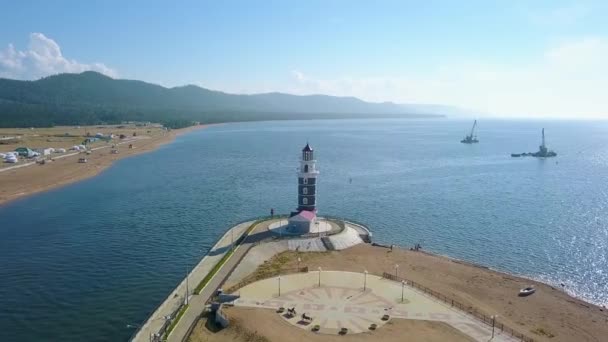 Russia Lago Baikal Faro Sulla Riva Del Lago Foce Del — Video Stock