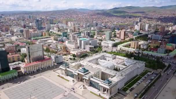 Mongólia Ulaanbaatar Agosto 2018 Palácio Governo Praça Chinggis Praça Suhebator — Vídeo de Stock