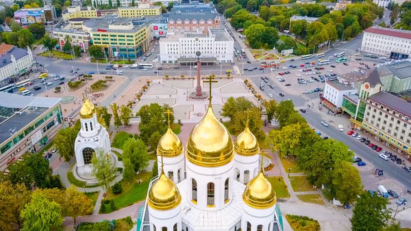 Oroszország Kaliningrad 2018 Szeptember Victory Tér Székesegyház Krisztus Megváltó Drone — Stock Fotó