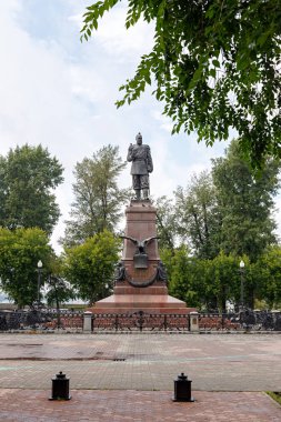 Rusya, Irkutsk - 25 Temmuz 2018: Anıt Alexander III. Tüm Rusya İmparatoru, Polonya kralı ve Grand Prince, Finlandiya