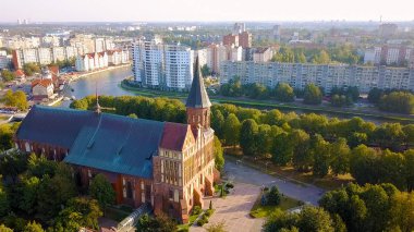 Kaliningrad Katedrali Kant ada üzerinde. Rusya, Kaliningrad, dron üzerinden 