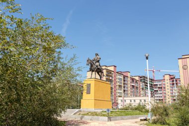 Moğolistan, Ulaanbaatar - 08 Ağustos 2018: Cengiz Kha anıt