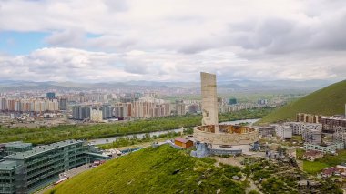 Ulan Batur, Moğolistan. Sovyetler Memorial'a Zaisan Tolgoi asker. Kızıl Ordu s destek Moğol insanlar s devrim, üzerinden dron onuruna karmaşık 