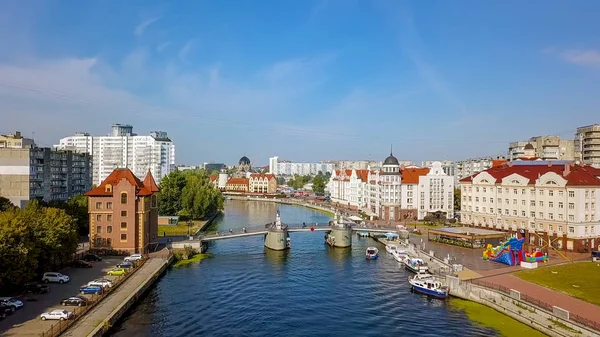 Flygfoto Över Staden Kaliningrad Center Fyren Byn Fisk Honung Bridge — Stockfoto
