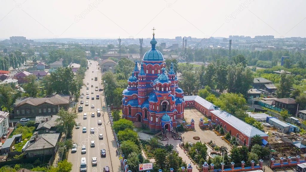Russia, Irkutsk. Church of the Icon of the Mother of God of Kazan in Craft Sloboda. Orthodox church, Protestant church, From Dron 