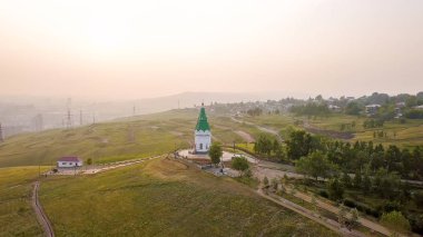 Paraskeva Pyatnitsa Şapel. Krasnoyarsk ve sembolü şehir ana müteşekkil Dron üzerinden 
