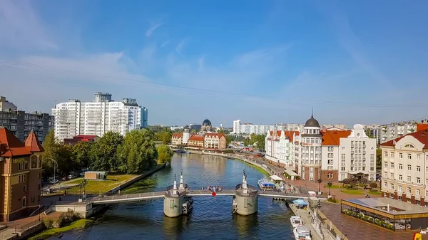 Luftaufnahme Des Stadtzentrums Von Kaliningrad Leuchtturm Fischdorf Honigbrücke Russland — Stockfoto