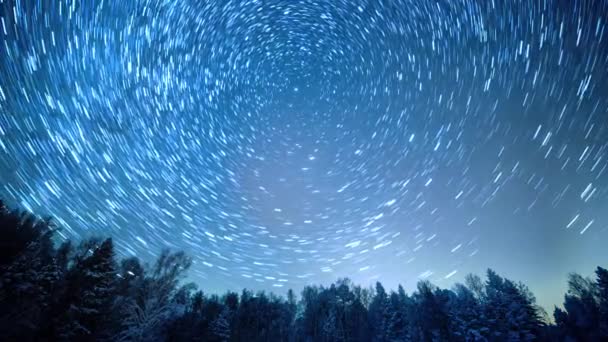 Céu Estrelado Gira Torno Estrela Polar Deixe Vestígios Forma Linhas — Vídeo de Stock