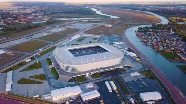 Rosja Kaliningrad Września 2018 Widok Lotu Ptaka Zachodzie Słońca Stadion — Wideo stockowe