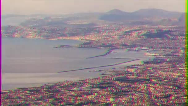 Glitch Effekt Utsikt Över Neapel Med Vesuvius Vulkan Neapel Italien — Stockvideo