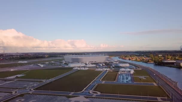 Rusia Kaliningrad Septiembre 2018 Vista Aérea Atardecer Estadio Kaliningrado Estadio — Vídeos de Stock