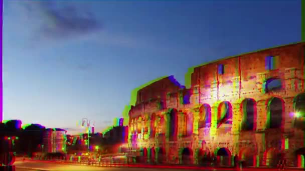 Glitch Effect Colosseum Bij Zonsondergang Rome Italië Tijdsverloop Video — Stockvideo