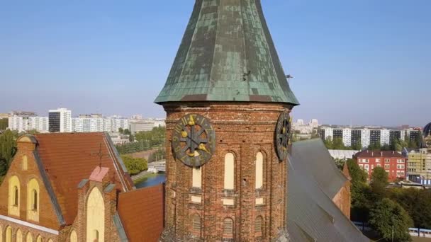 時計台カント島のカリーニングラード大聖堂 ロシア カリーニングラードビデオ ウルトラHd — ストック動画