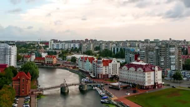 Clouds Move Quickly Sky Jubilee Bridge Fish Village Channels Pregolya — Stock Video