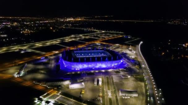 俄罗斯 加里宁格勒 2018年9月20日 加里宁格勒的空中夜景体育场 加里宁格勒足球场 2018年 用于2018年亚足联世界杯的比赛 Ultrahd — 图库视频影像