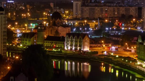 Langer Übergang Von Der Nacht Zum Tag Stadtzentrum Von Kaliningrad — Stockvideo