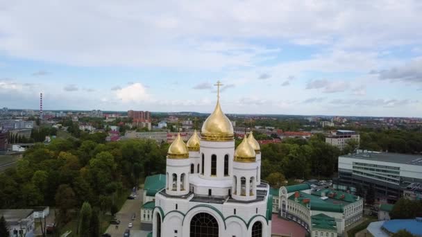 Ryssland Kaliningrad September 2018 Victory Square Och Katedralen Kristus Frälsaren — Stockvideo