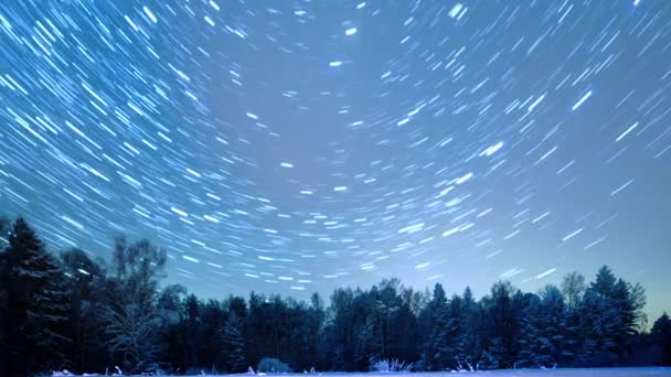 Starry Sky Revolves Polar Star Leave Traces Form Lines Winter — Stock Video