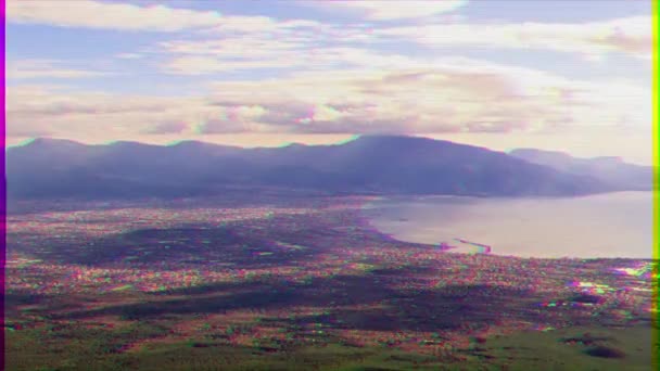 Glitch Effekt Pompeji Valley Utsikt Från Vulkanen Vesuvius Italien Video — Stockvideo