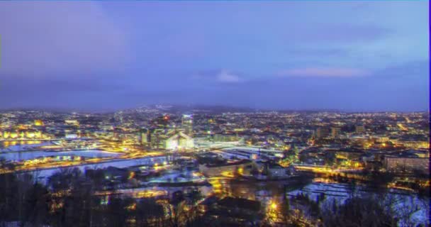 Glitch Effekt Gryning Över Staden Oslo Norge Med Timelpas Video — Stockvideo