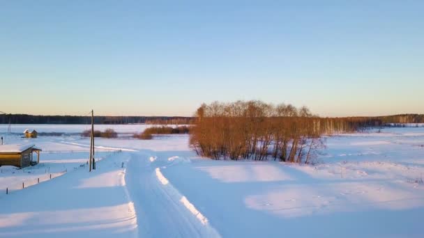 Heben Bei Sonnenuntergang Über Die Felder Winterklares Wetter Video Ultrahd — Stockvideo