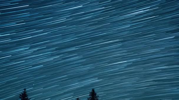 Sternenhimmel Hintergrund Der Tannen Mondaufgang Spuren Form Von Linien Hinterlassen — Stockvideo