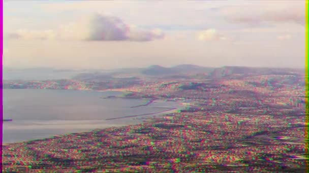 Glitch Effect View Naples Vesuvius Volcano Naples Italy Time Lapse — Stock Video