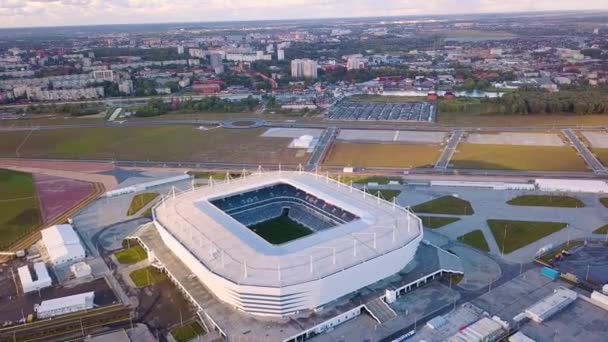 Rusland Kaliningrad September 2018 Luchtfoto Bij Zonsondergang Stadion Kaliningrad Voetbalstadion — Stockvideo