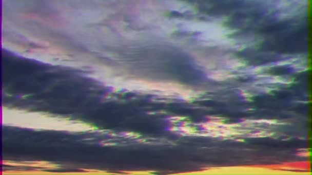 Glitch Effect Cloud Melts Sunset Time Lapse Video Ultrahd — Stock Video