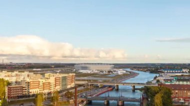 Rusya, Kaliningrad-Eylül 24th, 2018: gün gece. Ay yükselişi. Stadium Kaliningrad-Kaliningrad futbol stadyumu, 2018 FIFA Dünya Kupası maçları için 2018 yılında inşa edilmiştir. Video. UltraHD (4k)