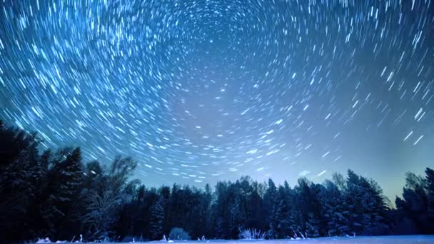 Starry Sky Revolves Polar Star Leave Traces Form Lines Winter — Stock Video
