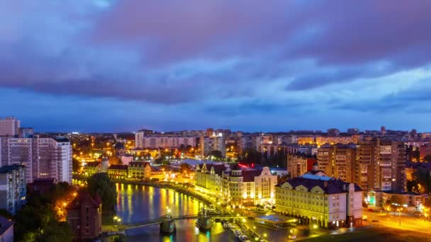 Langer Übergang Von Der Nacht Zum Tag Stadtzentrum Von Kaliningrad — Stockvideo