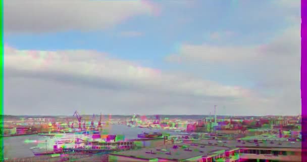 Glitch Effect Port Gothenburg Sweden Video Ultrahd — Stock Video