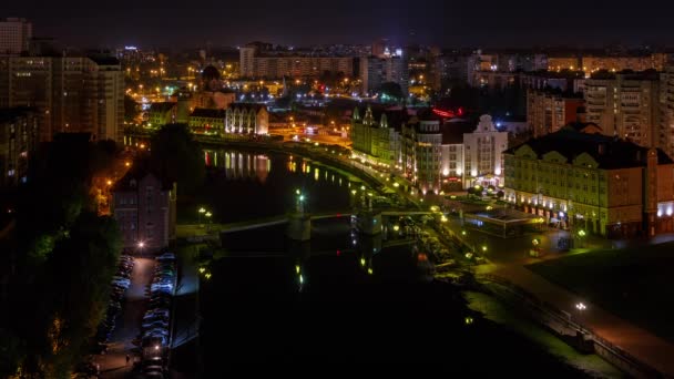 Długie Przejście Nocy Dzień Centrum Miasta Kaliningrad Widok Wioskę Rybną — Wideo stockowe