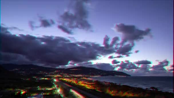 Glitch Effect Sunset Coast Sicily Patti Italy Time Lapse Video — Stock Video