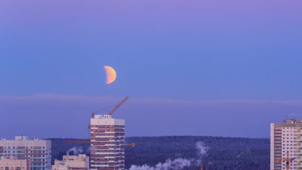 Yekaterinburg Russland Januar 2019 Mondfinsternis Und Monduntergang Blick Auf Neue — Stockvideo